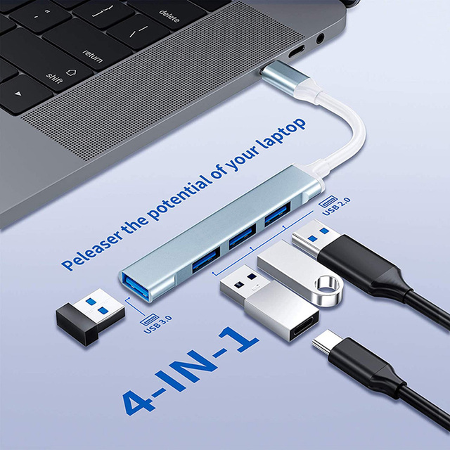 HUB Adapter USB C USB 3.0 2.0 typu C 3.1 4 Porty OTG dla Macbook Pro powietrza 2021 Laptop Notebook - Wianko - 3