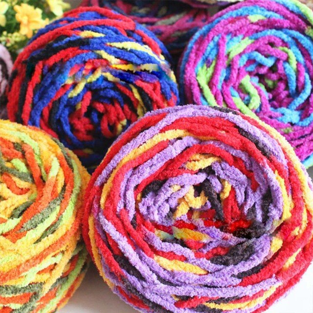 Skein bawełnianych przędz chenille o wadze 100g, kolorowe dzianiny, aksamitne kolory, idealne do szydełkowania i robienia własnych swetrów Chunky - Wianko - 3