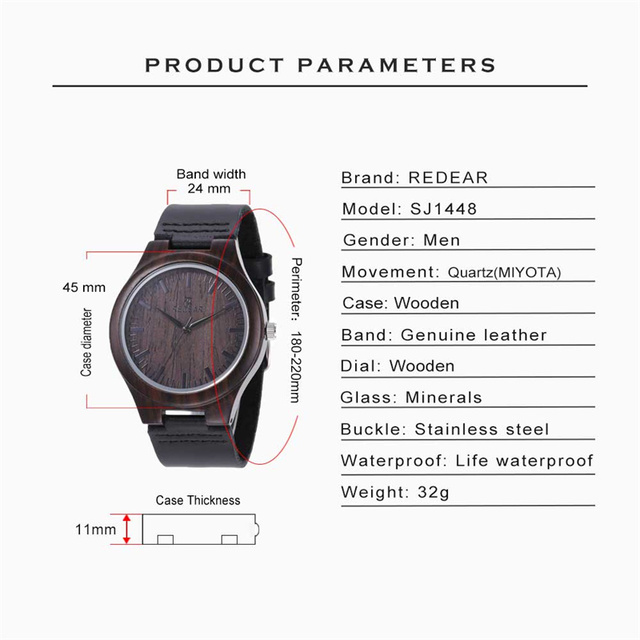 Męski zegarek luksusowy z drewnianą kopertą - REDEAR - Wianko - 3