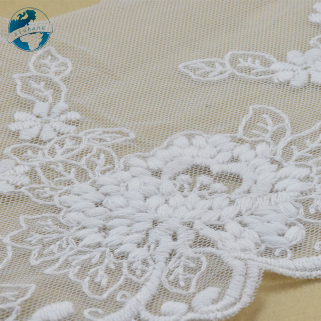 Bawełniana koronkowa tkanina wstążka francuska gipiura #3392 - 3 jardy 13cm, biała, haftowana, do wykończenia, diy, osnowy, knitting, akcesoria do szycia - Wianko - 4