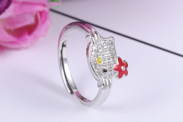 Nowy pierścień biżuteryjny Hello Kitty, pokryty platyną z regulowanym otwarciem - prezent zaręczynowy, prezent świąteczny - Wianko - 3