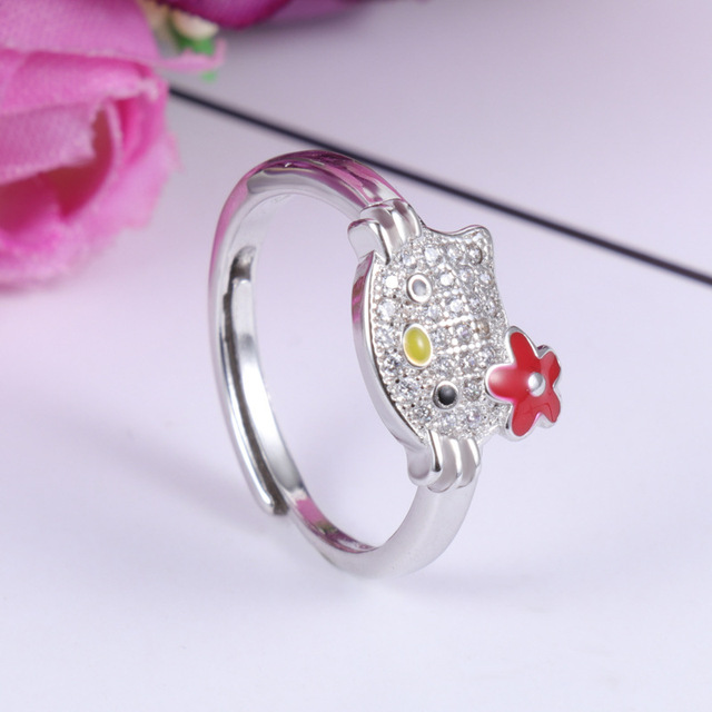 Nowy pierścień biżuteryjny Hello Kitty, pokryty platyną z regulowanym otwarciem - prezent zaręczynowy, prezent świąteczny - Wianko - 5