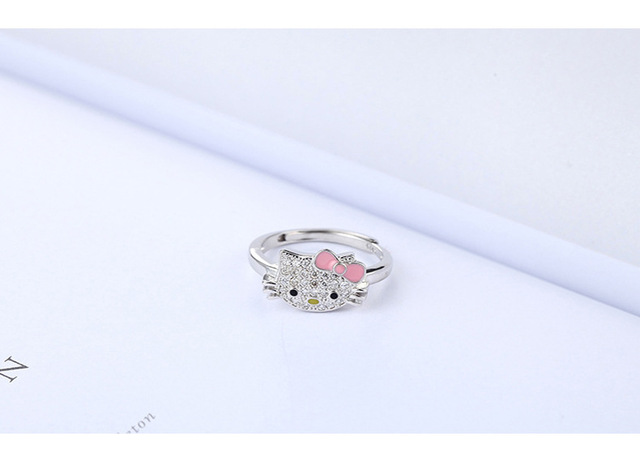 Nowy pierścień biżuteryjny Hello Kitty, pokryty platyną z regulowanym otwarciem - prezent zaręczynowy, prezent świąteczny - Wianko - 9