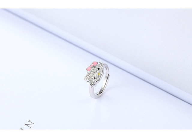 Nowy pierścień biżuteryjny Hello Kitty, pokryty platyną z regulowanym otwarciem - prezent zaręczynowy, prezent świąteczny - Wianko - 10