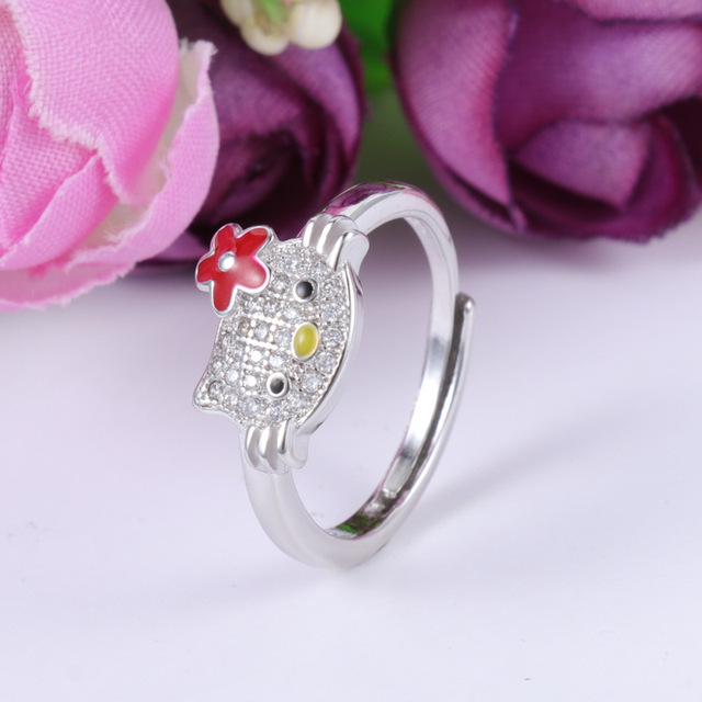 Nowy pierścień biżuteryjny Hello Kitty, pokryty platyną z regulowanym otwarciem - prezent zaręczynowy, prezent świąteczny - Wianko - 2