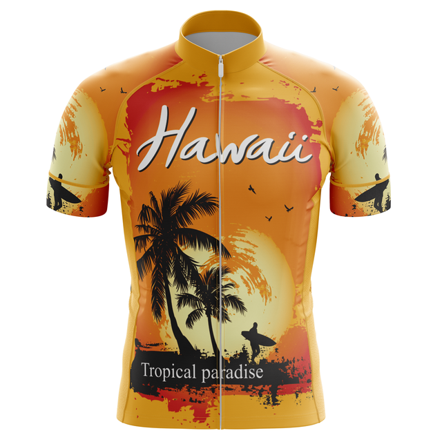Męska koszulka rowerowa 2020 New Hawaii Tropical Paradise HIRBGOD - żółta z krótkim rękawem, wzór: drzewo kokosowe - Wianko - 5