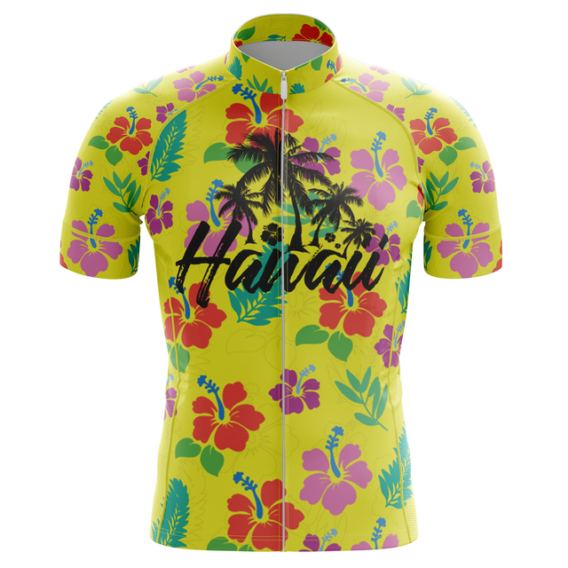 Męska koszulka rowerowa 2020 New Hawaii Tropical Paradise HIRBGOD - żółta z krótkim rękawem, wzór: drzewo kokosowe - Wianko - 13