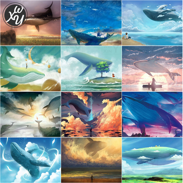 Diamentowe malowanie wieloryb Art Fantasy krajobraz z pełnym wiertłem - Wianko - 4