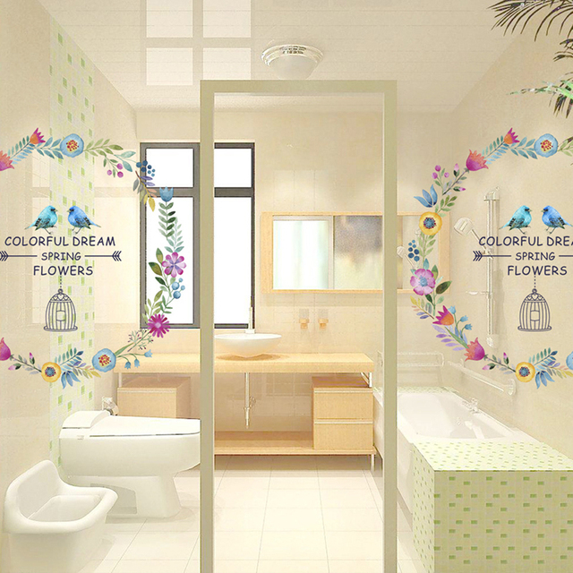 Nowoczesny wieniec kwiatów z motylami i ptakami - naklejki ścienne do dekoracji wnętrza dla dzieci w pokojach, przedszkolach i sypialniach. Wymienna tapeta - Wianko - 6