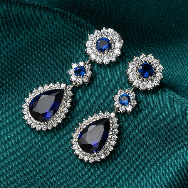 Kolczyki wiszące luksusowy skarb w kształcie gruszki, królewskie niebieskie z cyrkonią - idealny prezent na Boże Narodzenie dla kobiet - Wianko - 5