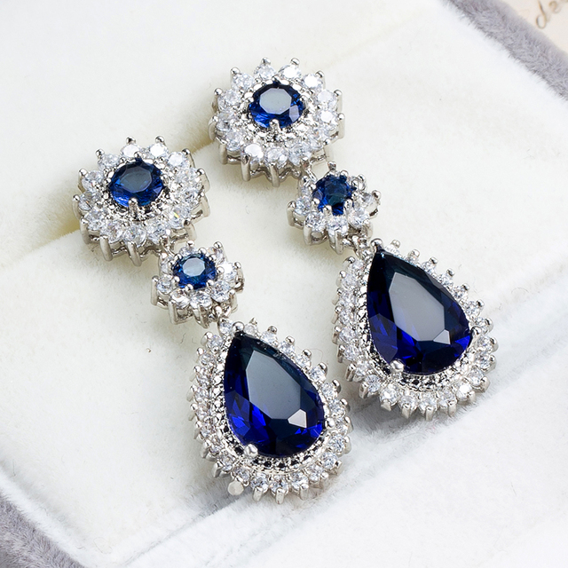 Kolczyki wiszące luksusowy skarb w kształcie gruszki, królewskie niebieskie z cyrkonią - idealny prezent na Boże Narodzenie dla kobiet - Wianko - 2