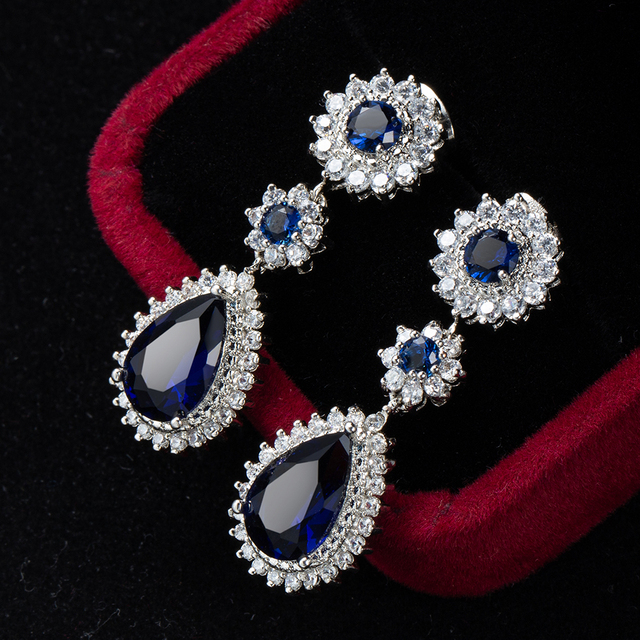 Kolczyki wiszące luksusowy skarb w kształcie gruszki, królewskie niebieskie z cyrkonią - idealny prezent na Boże Narodzenie dla kobiet - Wianko - 4