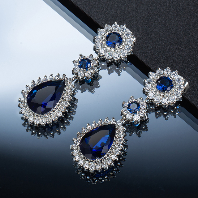 Kolczyki wiszące luksusowy skarb w kształcie gruszki, królewskie niebieskie z cyrkonią - idealny prezent na Boże Narodzenie dla kobiet - Wianko - 3