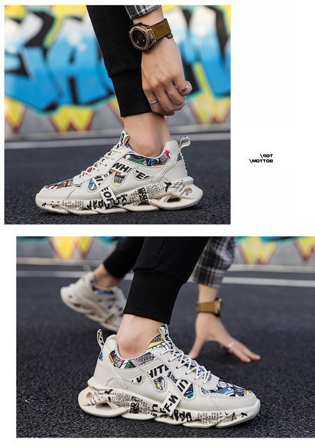 Męskie lekkie sznurowane trampki buty z gumową podeszwą w stylu Graffiti - Wianko - 15
