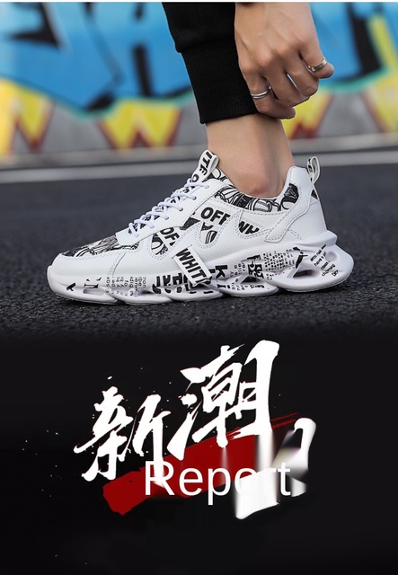 Męskie lekkie sznurowane trampki buty z gumową podeszwą w stylu Graffiti - Wianko - 4