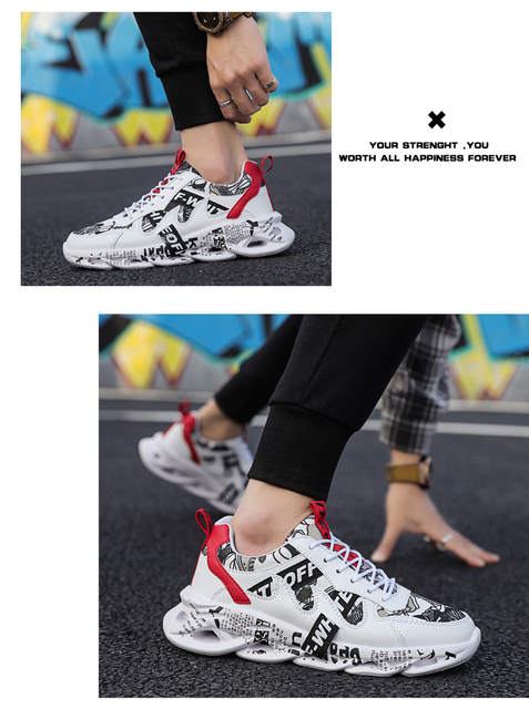 Męskie lekkie sznurowane trampki buty z gumową podeszwą w stylu Graffiti - Wianko - 11
