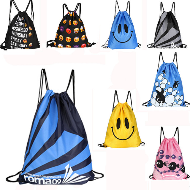 Sznurkowe plecaki wodoodporne - dwuwarstwowe, składane, kolorowe torby na ramię z motywem emotikonki Smiley - Wianko - 1