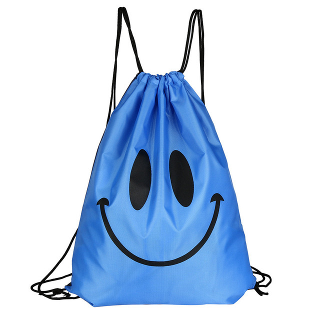 Sznurkowe plecaki wodoodporne - dwuwarstwowe, składane, kolorowe torby na ramię z motywem emotikonki Smiley - Wianko - 7
