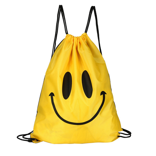 Sznurkowe plecaki wodoodporne - dwuwarstwowe, składane, kolorowe torby na ramię z motywem emotikonki Smiley - Wianko - 2