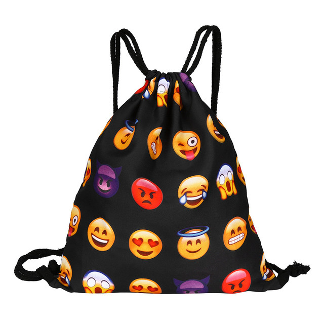 Sznurkowe plecaki wodoodporne - dwuwarstwowe, składane, kolorowe torby na ramię z motywem emotikonki Smiley - Wianko - 8
