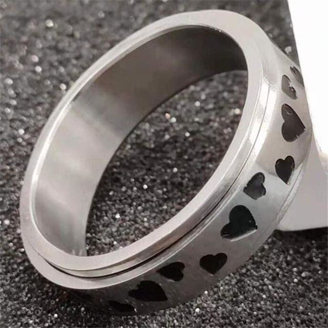 Kreatywne obrotowe pierścionki w kształcie serca, srebrne, ze stali nierdzewnej, dla par, biżuteria dla kobiet - Wianko - 4