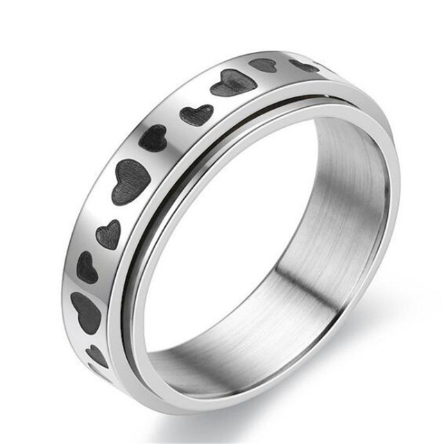 Kreatywne obrotowe pierścionki w kształcie serca, srebrne, ze stali nierdzewnej, dla par, biżuteria dla kobiet - Wianko - 2