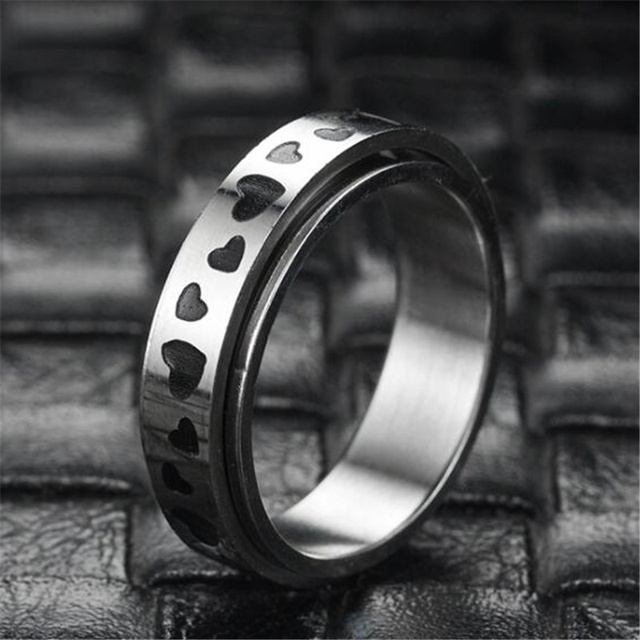 Kreatywne obrotowe pierścionki w kształcie serca, srebrne, ze stali nierdzewnej, dla par, biżuteria dla kobiet - Wianko - 6