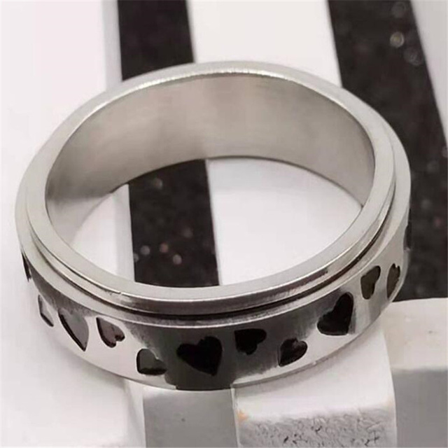 Kreatywne obrotowe pierścionki w kształcie serca, srebrne, ze stali nierdzewnej, dla par, biżuteria dla kobiet - Wianko - 3