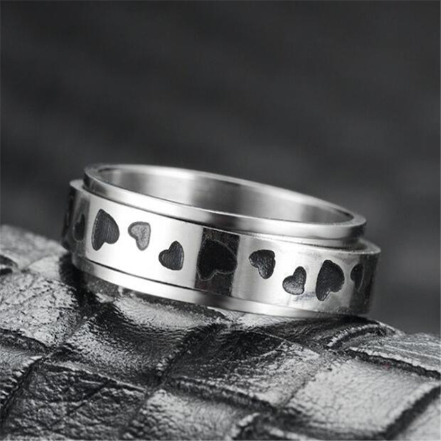 Kreatywne obrotowe pierścionki w kształcie serca, srebrne, ze stali nierdzewnej, dla par, biżuteria dla kobiet - Wianko - 5