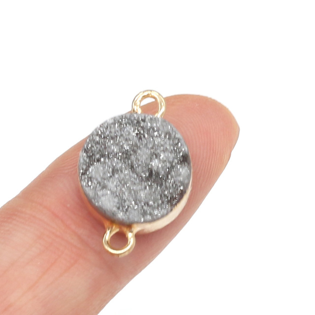 Wisiorek z naturalnym kamieniem o podwójnym otworze i okrągłym kształcie do DIY biżuterii, 12x15mm - Wianko - 24