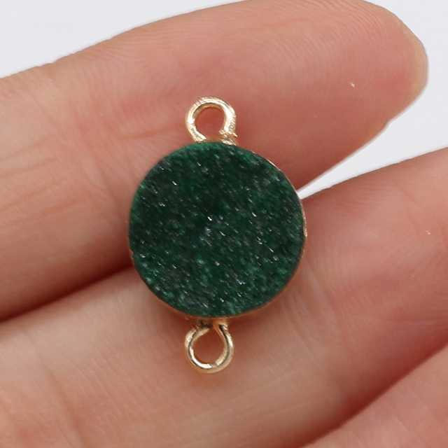 Wisiorek z naturalnym kamieniem o podwójnym otworze i okrągłym kształcie do DIY biżuterii, 12x15mm - Wianko - 8