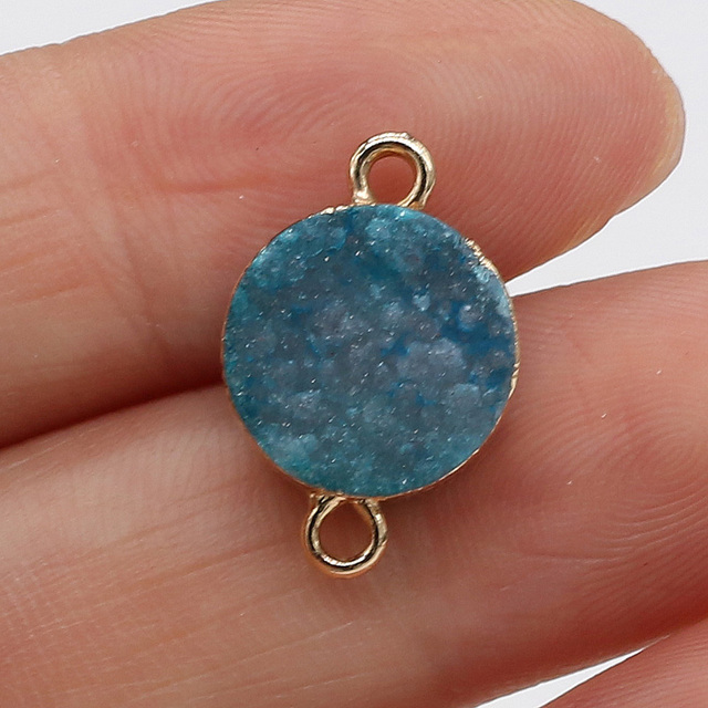 Wisiorek z naturalnym kamieniem o podwójnym otworze i okrągłym kształcie do DIY biżuterii, 12x15mm - Wianko - 6