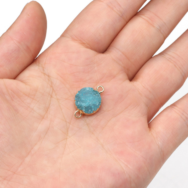 Wisiorek z naturalnym kamieniem o podwójnym otworze i okrągłym kształcie do DIY biżuterii, 12x15mm - Wianko - 20
