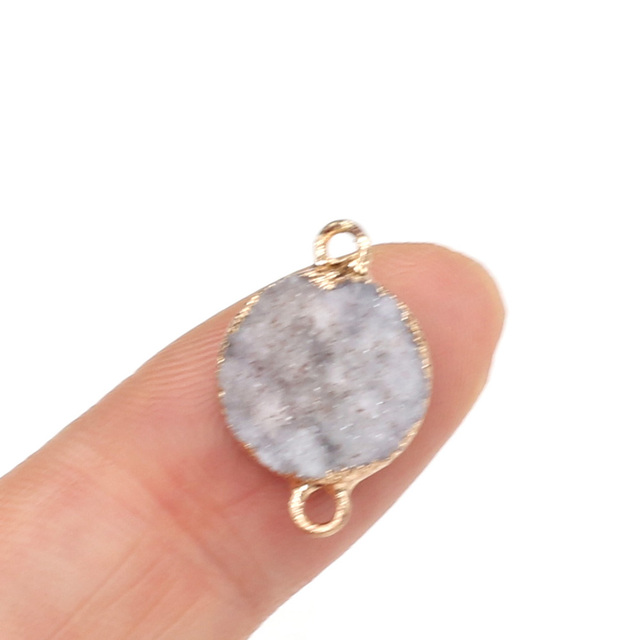 Wisiorek z naturalnym kamieniem o podwójnym otworze i okrągłym kształcie do DIY biżuterii, 12x15mm - Wianko - 14