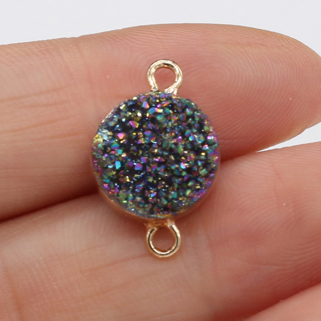 Wisiorek z naturalnym kamieniem o podwójnym otworze i okrągłym kształcie do DIY biżuterii, 12x15mm - Wianko - 9