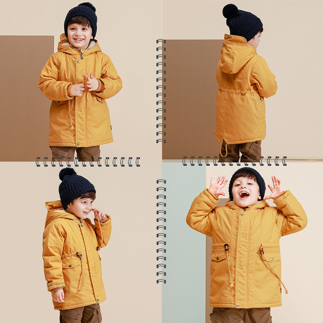 Pluszowe płaszcze zimowe dla dzieci, zagęszczone bawełnianą wkładką i lekką warstwą puchu, z kapturem i ciepłym wnętrzem – uniwersalne kurtki dla chłopców i dziewczynek - Wianko - 50