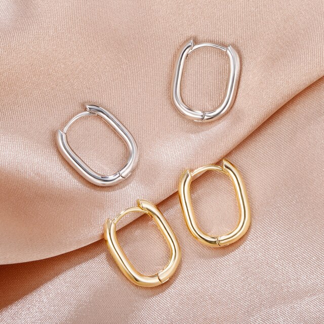 Geometryczne prostokątowe kolczyki złote i srebrzyste dla kobiet - Hoop biżuteria boucle oreille femme prezent 2021 - Wianko - 6