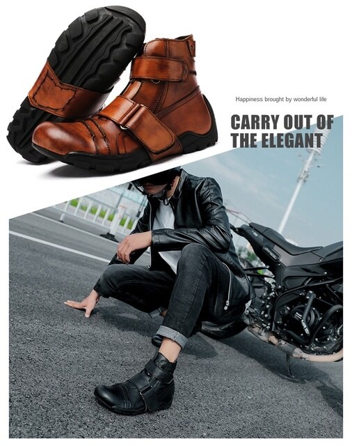 Buty motocyklowe męskie Moto Racing z prawdziwej skóry - motocross, motocykl, moda, konie - Wianko - 9