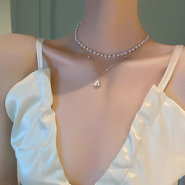 Naszyjnik dwuwarstwowy DAXI 2021 New Fashion Kpop z perełką - biżuteria dla kobiet - Wianko - 4