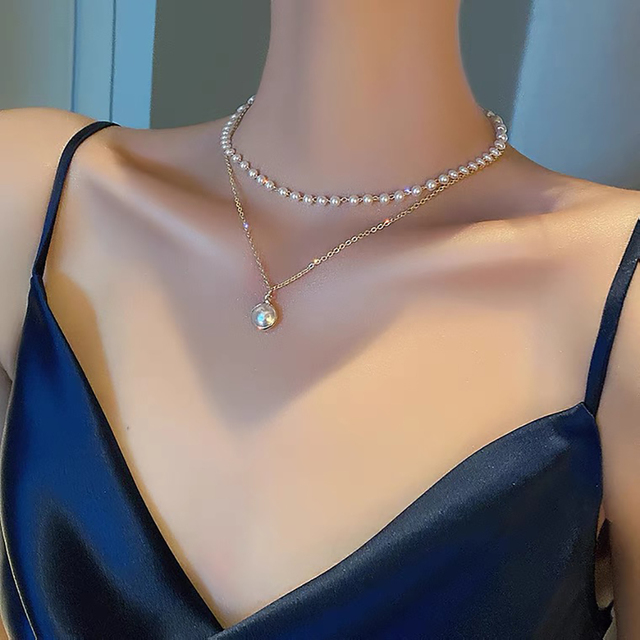 Naszyjnik dwuwarstwowy DAXI 2021 New Fashion Kpop z perełką - biżuteria dla kobiet - Wianko - 2