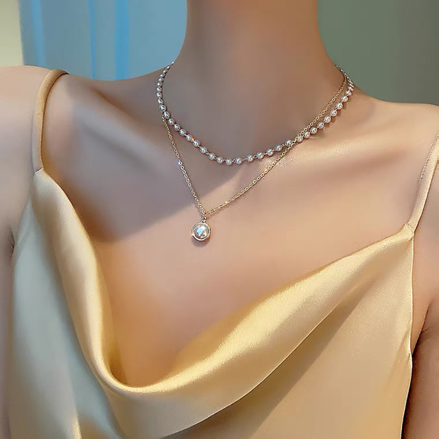Naszyjnik dwuwarstwowy DAXI 2021 New Fashion Kpop z perełką - biżuteria dla kobiet - Wianko - 3