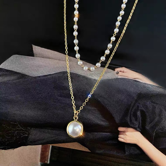 Naszyjnik dwuwarstwowy DAXI 2021 New Fashion Kpop z perełką - biżuteria dla kobiet - Wianko - 6