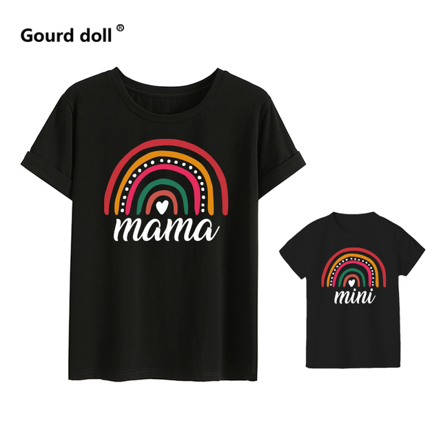 Letnie tęczowe t-shirty dopasowane dla matki i córki - stroje rodzinne z krótkim rękawem - Wianko - 9