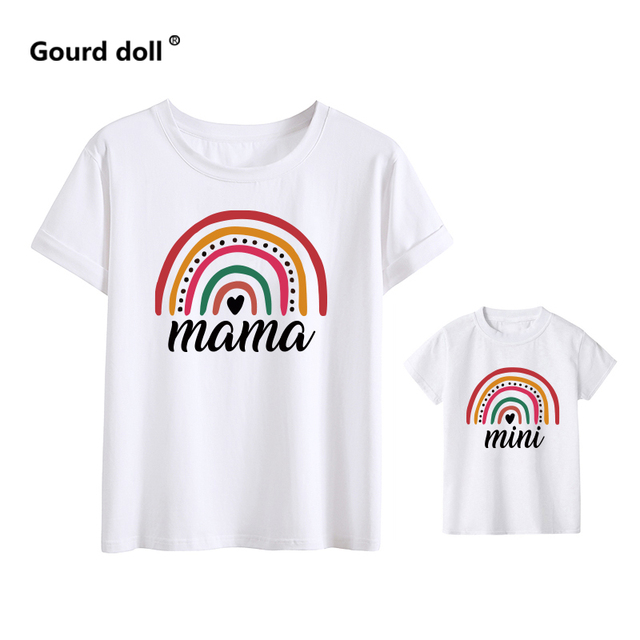 Letnie tęczowe t-shirty dopasowane dla matki i córki - stroje rodzinne z krótkim rękawem - Wianko - 8