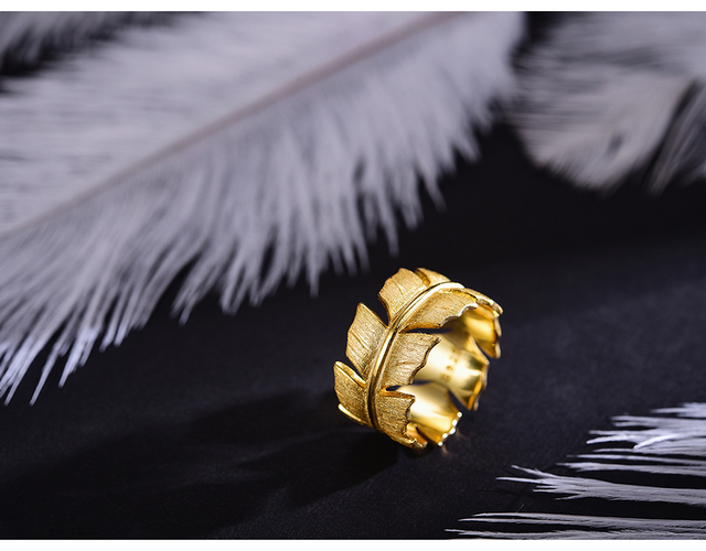 Pierścionek Lotosu Zabawy Chwili, prawdziwe srebro 925, naturalne pióra, elegancki projektant biżuterii dla kobiet - Wianko - 4
