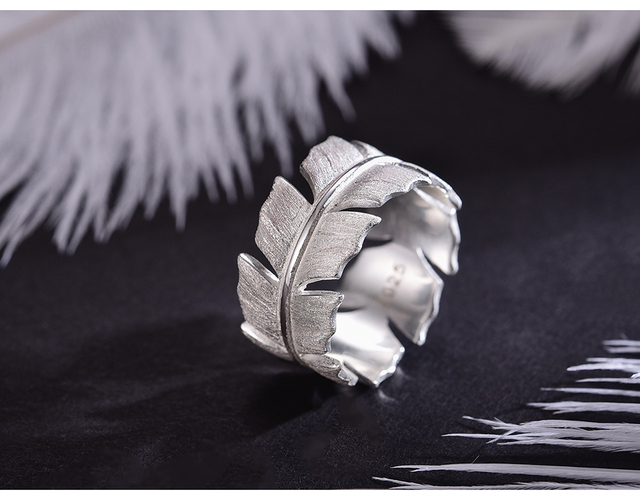 Pierścionek Lotosu Zabawy Chwili, prawdziwe srebro 925, naturalne pióra, elegancki projektant biżuterii dla kobiet - Wianko - 11