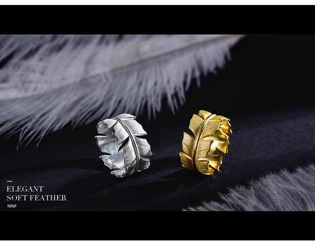Pierścionek Lotosu Zabawy Chwili, prawdziwe srebro 925, naturalne pióra, elegancki projektant biżuterii dla kobiet - Wianko - 2
