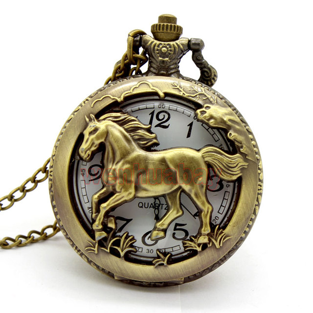Antyczny zegarek kieszonkowy z motywem chińskiego zodiaku – brązowy naszyjnik męski - Wianko - 3
