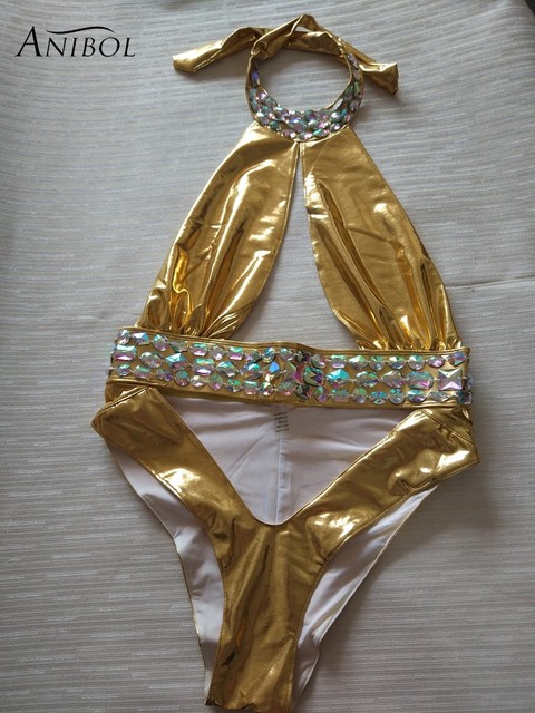 Luksusowy strój kąpielowy Anibol One Piece z kryształami Rhinestone - złoty tłoczeniem - bikini dla kobiet - Wianko - 8