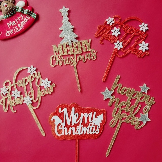 Kreatywna ozdoba akrylowa na wierzch tortu - Szczęśliwego Nowego Roku i Boże Narodzenie - Materiały do dekoracji ciasta - Domowe dekoracje X-mas - Wianko - 1